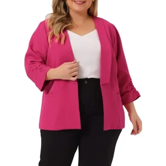 Agnes Orinda Women's Plus Size Fashion Formal with 3/4 Pleated Sleeves and Shawl Collar Blazers image {10}