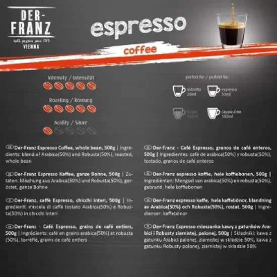 Der Franz Espresso Whole Bean Coffee 17.6oz/500g image {2}