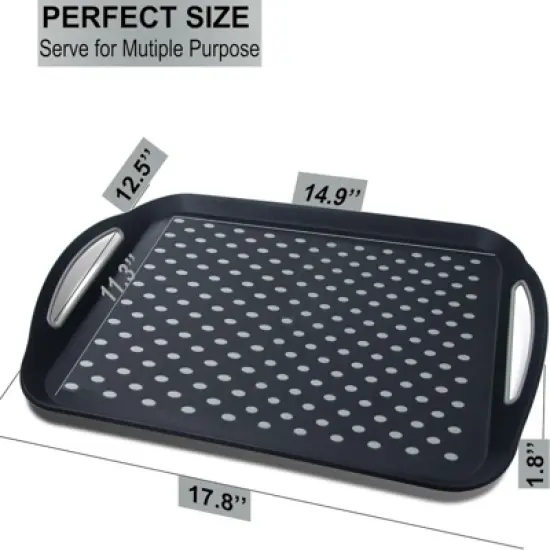 Attop 2-Pack Large Non-Slip Trays with Handles Silicone Grip Food Trays for Breakfast Dinner Snacks Fruit Appetizers and Drinks, Black image {2}