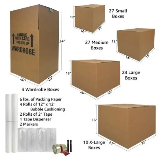 UBMOVE 8 Room Wardrobe Kit with 88 Moving Boxes and Packing Supplies image {1}