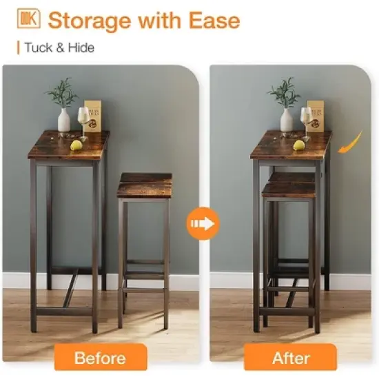 ODK 55 Inch Rectangular Modern Bar Height Narrow Pub, Kitchen, and Dining Table with Metal Legs, Easy to Clean Top, and Fast Assembly, Rustic Brown image {3}