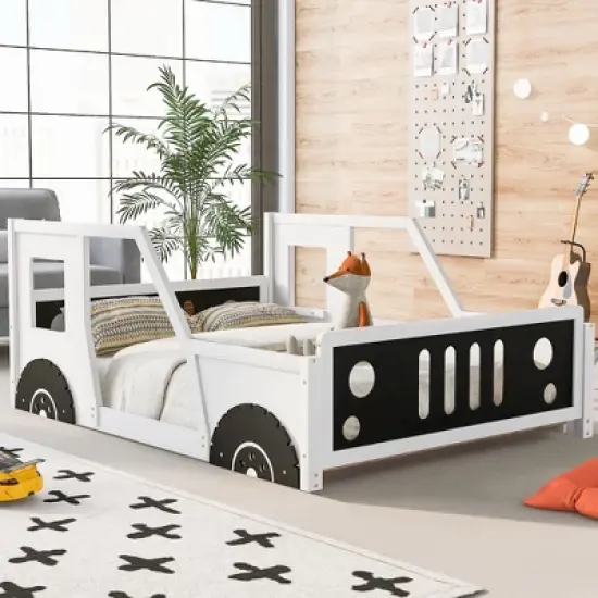 Full Size Classic Car-Shaped Platform Bed with Wheels - ModernLuxe image {2}