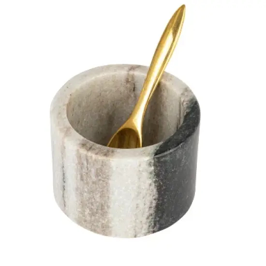 Storied Home Marble Salt Cellar with Brass Spoon, Black image {6}