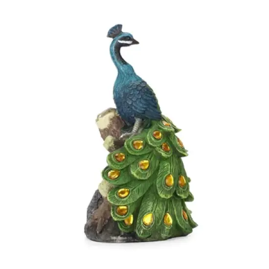 Techko Maid Peacock Calm Solar Outdoor Garden Statue Decor with Spotlight image {5}