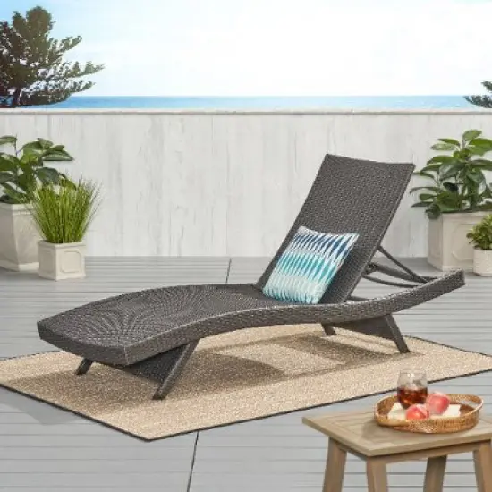 Wicker Patio Chaise Lounge with Adjustable Back, Poolside Sunbathing Chair with Foldable Legs, Waterproof Outdoor Chair -Christopher Knight Home image {9}