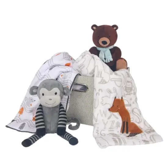 Bedtime Originals 5-Piece Gray Baby Gift Basket - Gray, Animals, Jungle, Monkey image {1}