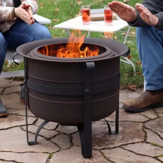 Sunnydaze Cauldron-Style Outdoor Wood-Burning Steel Smokeless Fire Pit with Poker - 23" image {6}