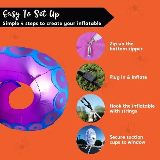 Joyfy 3 Pcs Halloween Inflatable Outdoor Decorations, Purple Octopus Tentacle with Built-in LEDs Broke Out from Window for Halloween Window Roof Decor image {8}