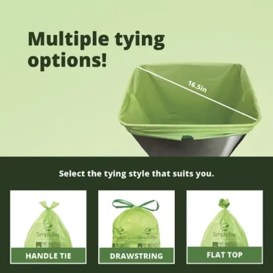 Simply Bio 13 Gallon Compostable Trash Bags Handle-Tie, Thick 0.87 Mil, 49.21 Liter, 30 Bags, Tall Kitchen Food Scrap Waste Bag image {6}