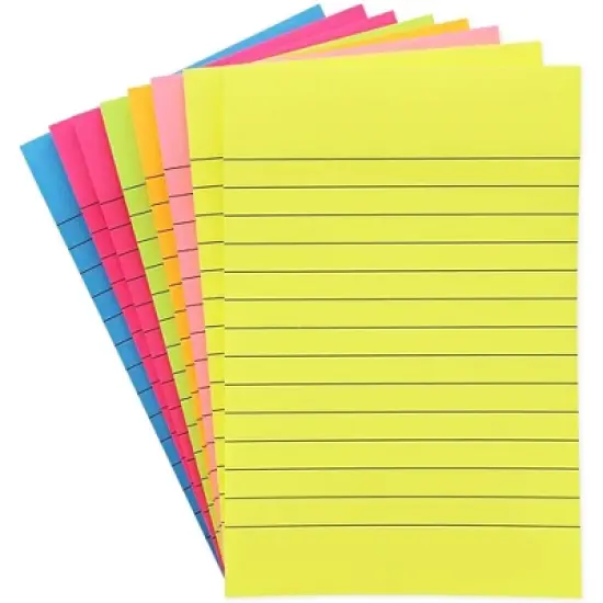 Paper Junkie 8 Pads 100 Sheets Neon Colored Lined Paper Sticky Notes Self-Stick Pads 4x6 inch image {5}