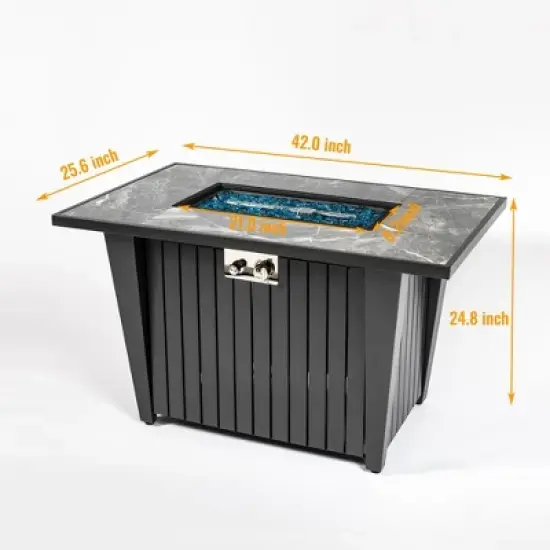 Christopher Knight Home Wayne 50,000 BTU Outdoor Square Propane Fire Pit Table with Rain Cover and Glass Wind Guard image {3}