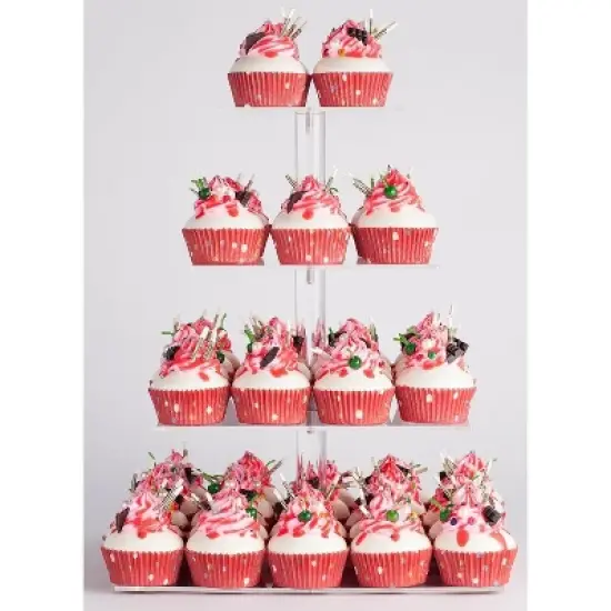 Hachikiko 4-Tier Square Cupcake Stand with LED Lights, Premium Acrylic Dessert Display Tower for Parties Weddings Events image {6}