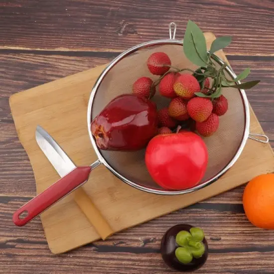 Unique Bargains Stainless Steel Mesh Strainer Long Handle Strainer for Kitchen 7.9" Dia Red 1 Pc image {2}