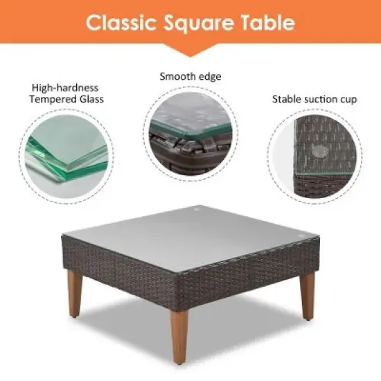 Sapphtopaz 4-Piece Wicker Outdoor Sofa Set, Modern Outdoor Patio Sofa Set with Coffee Table, L-shape Modular Sectional Sofa Set with Pillows image {2}