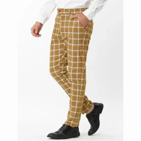 Lars Amadeus Men's Plaid Dress Pants Slim Fit Business Checked Trousers image {1}