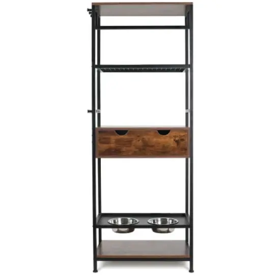 Lirago Black Vintage Cat Feeding Station 23.6x13.8x63"-3 Adjustable Bowls and Storage Shelves image {10}