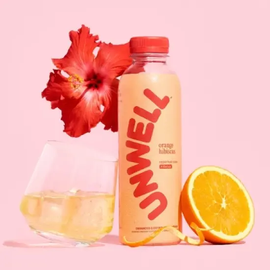 Unwell Orange Hibiscus Hydration Electrolyte Drink for Rapid Hydration + Focus - 16.9 fl oz Bottle image {1}