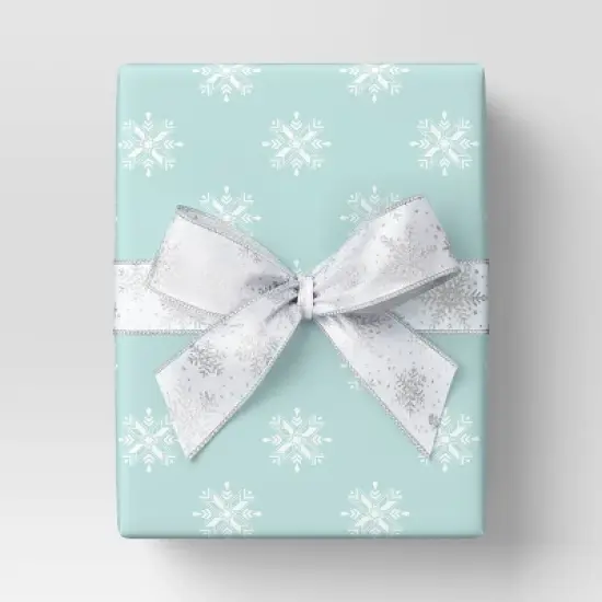 30&rdquo; 20 sq ft Christmas Roll Wrap White Snowflakes on Light Blue - Wondershop&trade; image {1}