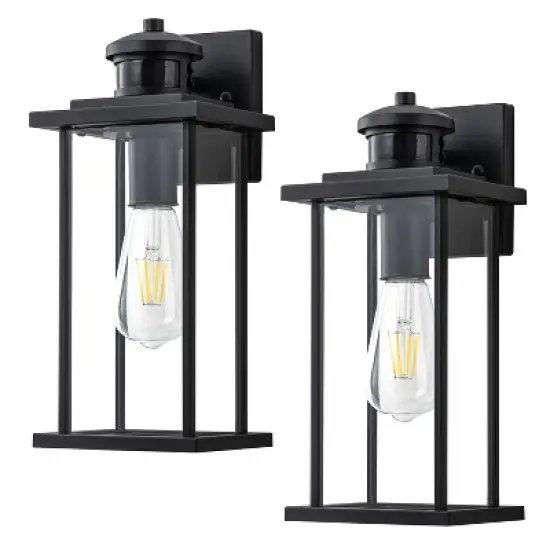 C Cattleya 2 Pack Motion Sensor Dusk to Dawn Matte Black Outdoor Wall Lights with Clear Glass Shade image {6}