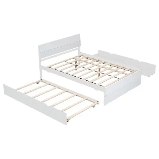 Okak Platform Bed Frame with Twin Trundle Modern Bed with High Gloss Headboard Strong Wood Slats No Springs Required Easy to Assemble image {4}
