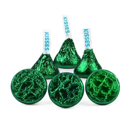 Green Foiled Milk Chocolate Kisses Candy With Celebrate Stickers by Just Candy image {1}