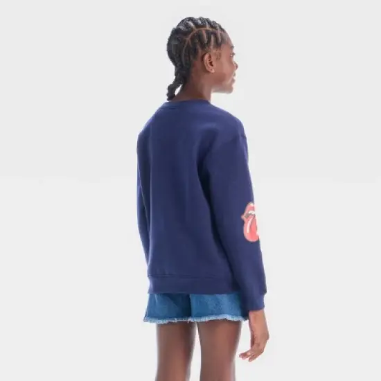 Girls' Rolling Stones Graphic Sweatshirt - Navy Blue image {2}
