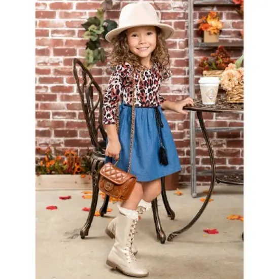 Girls Fierce & Fab Leopard Denim Dress - Mia Belle Girls image {2}