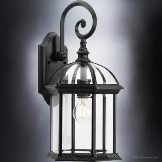 Urban Ambiance Luxury Transitional Outdoor Wall Sconce 18.125''H x 9.75''W,  Midnight Black Finish,  Greensboro Collection, UHP1377 image {4}