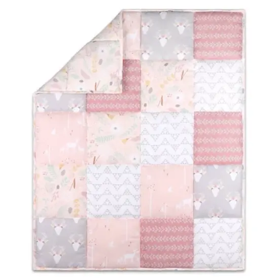 The Peanutshell Meadow Baby Crib Bedding Set - Pink Floral - 3pc image {1}