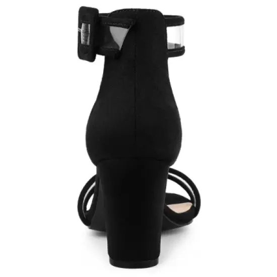 Allegra K Women's Clear Ankle Strap Chunky Heels Sandals image {3}