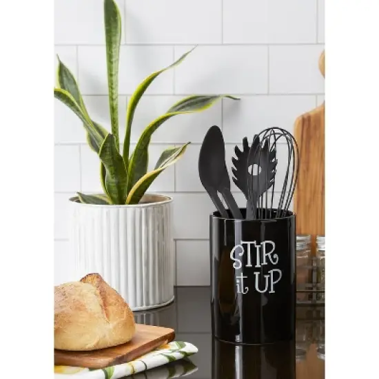 Design Imports Black Stir It Up Ceramic Utensil Holder image {6}