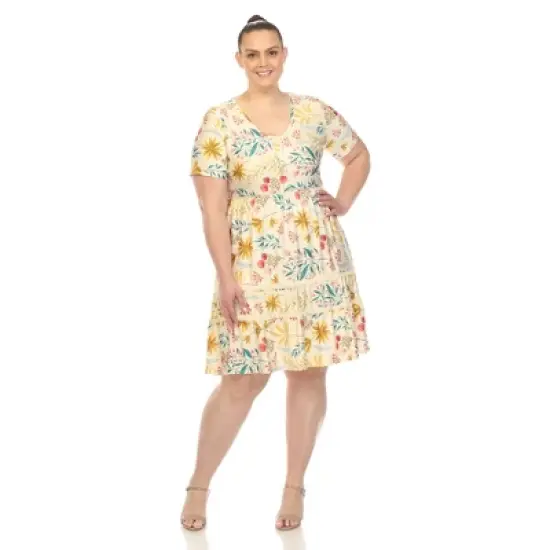 Plus Size Floral Short Sleeve Knee Length Dress image {9}