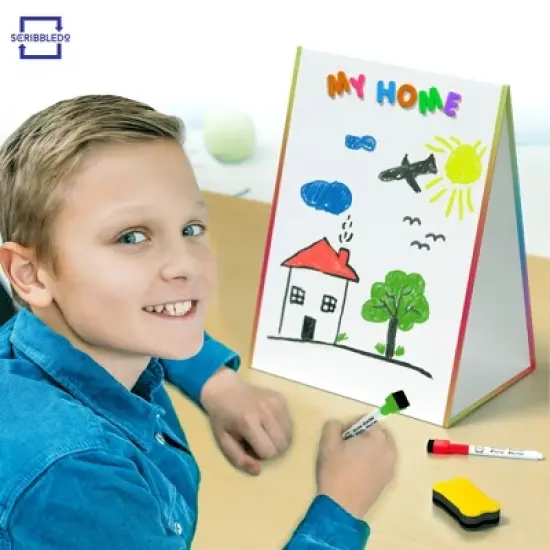SCRIBBLEDO  Tabletop Magnetic Easel White Board 16"x12" with 6 markers and Eraser image {5}