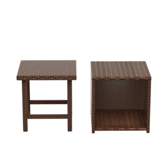 WestinTrends Coastal 2-Piece Wicker Outdoor Storage Ottoman and Square Side Table Set, Brown image {8}