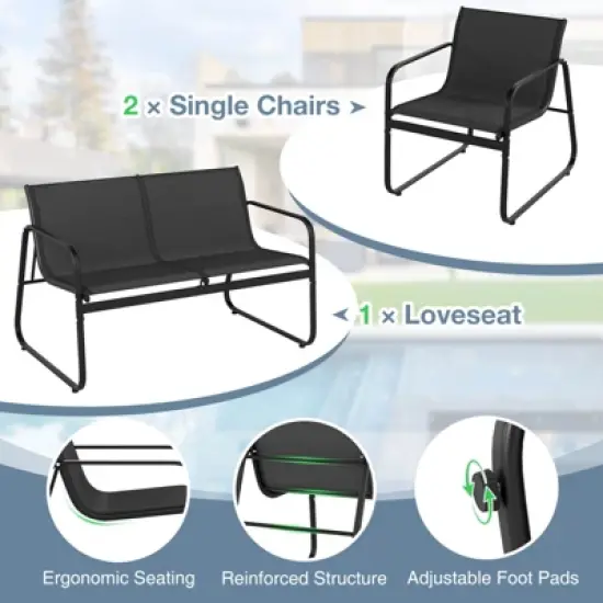 Costway 4 PCS Patio Furniture Set Fabric Lawn Chairs and Loveseat with  Coffee Table image {3}