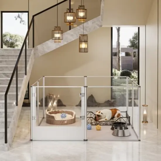 Artloge 6-10 Panels Large Heavy Duty Acrylic Dog Playpen Puppy Fence Safest Pet Enclosure Fertility Cage with Aviation Aluminum Frame & Waterproof Pad image {7}