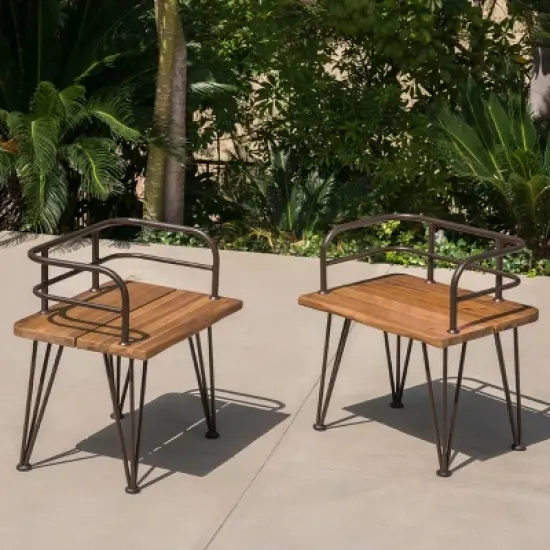 FIONECA Industrial Wood and Metal Dining Chair Set of 2, Rustic Farmhouse Style for Kitchen, Dining Room, or Patio image {2}