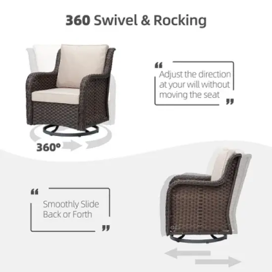 3 Pieces Outdoor Wicker Swivel Rocker Patio Set, 360-Degree Swivel Rocking Chair Elegant Wicker Patio Bistro Set with Tempered Glass Top Side Table image {1}