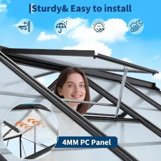 GustoWave 10x6 Ft Outdoor Greenhouse, Polycarbonate Walk-In Garden Room （Contains 2 ventilation windows） image {5}