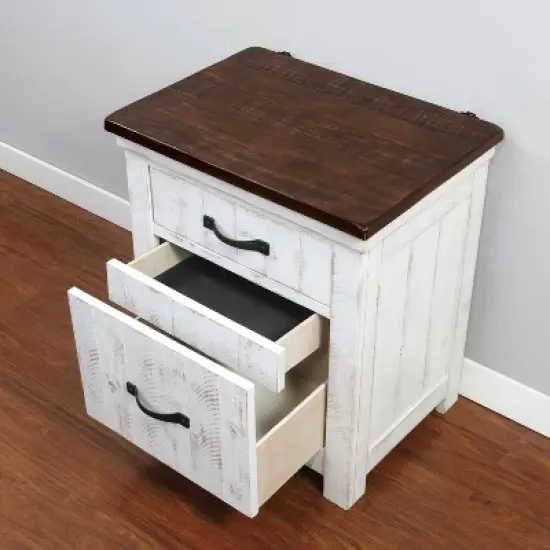 Willow Rustic 3 Drawer Nightstand with USB Plug Distressed White/Walnut - HOMES: Inside + Out image {2}