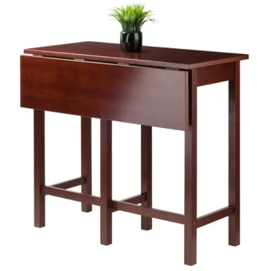 3pc 24" Lynnwood High Drop Leaf Counter Height Extendable Dining Table Set with Saddle Seat Stool Walnut - Winsome image {9}