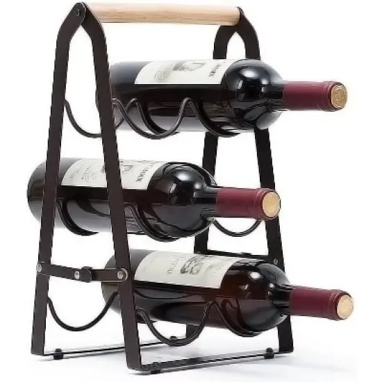 Itopfox Wine Rack, 6 Bottle Wooden Countertop Free Standing Shelf, 3 Tier Bottle Holder Stand for Home Bar Tabletop, Kitchen Storage image {6}