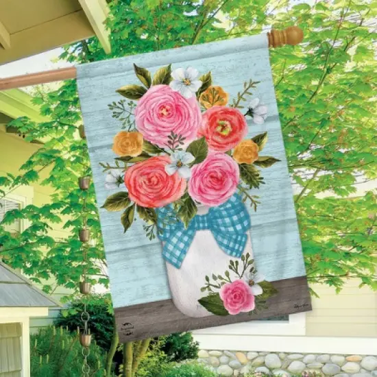 Rose Jar Spring House Flag Rustic Floral 28" x 40" Briarwood Lane image {2}