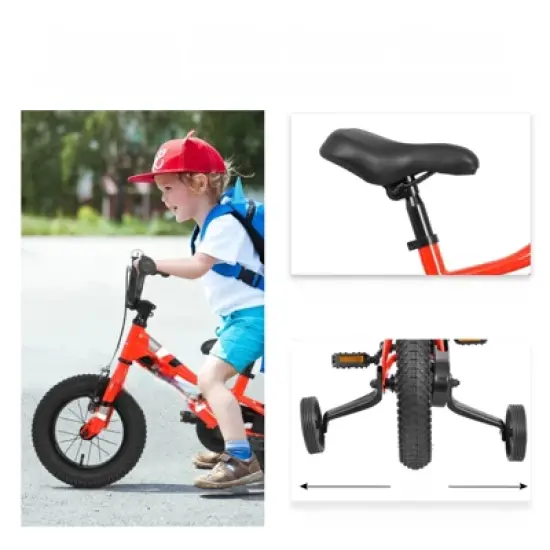 DSVIMOY 18 Inch Kids' Bike with Removable Training Wheels, Single Speed Boys Girls Child Bicycles for 3-5Years, Red, 49.5"*21.6"*28.3" image {4}