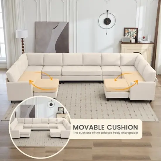 Hyleory Spacious 12-Seater U-Shaped Modular Sofa with Ottomans,Relaxed Style, Reconfigurable Design image {6}