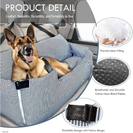 Dog Car Booster Seat for Large Dogs - Elevated Pet Seat with Safety Belt, Non-Slip Base, and Storage Pockets for Car Travel image {1}