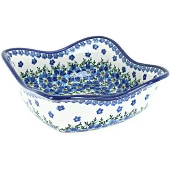 Blue Rose Polish Pottery 1932 Zaklady  Large Square Scallop Bowl image {2}