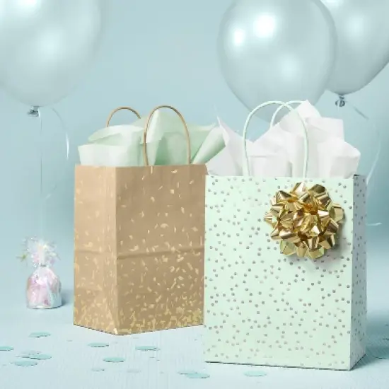 Gold Foil Specks Brown Small Gift Bag - Spritz&trade;: Paper, 9.75" H, 7.75" W, 4.75" D, Striped Pattern, All Occasions image {1}
