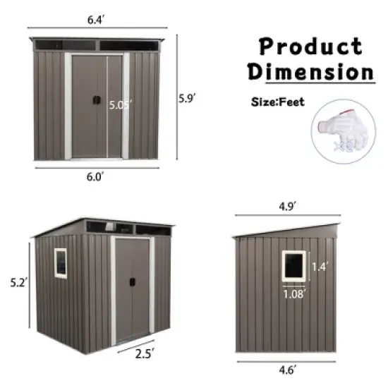 6ft x 5ft Outdoor Metal Storage Shed With window Transparent plate W540S00011 image {5}