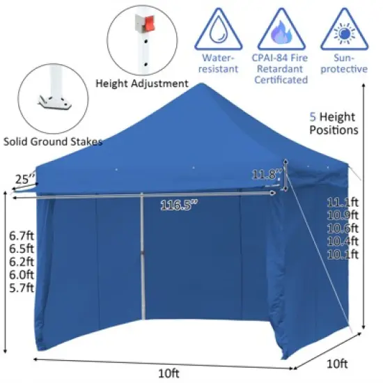 Tangkula 10x10ft Pop up Tent, 4 Height Adjustment Folding Camping Tent with Awning image {5}